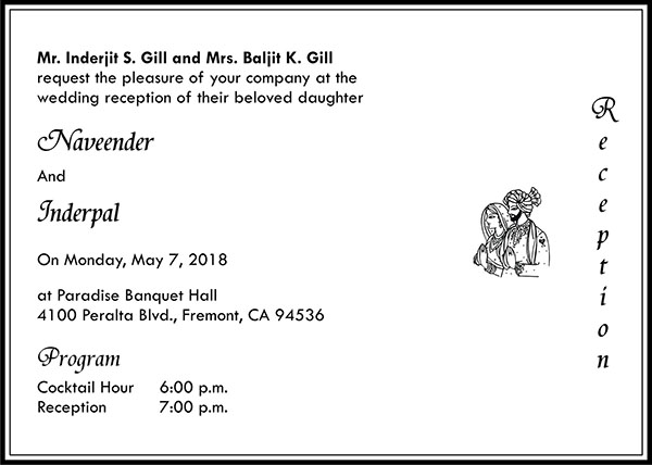 Sikh wedding invitation wording 4A - Parekh Cards